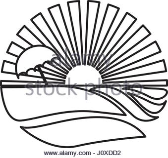 339x320 Silhouette Circular Background Sunset With Beach And Palms Stock