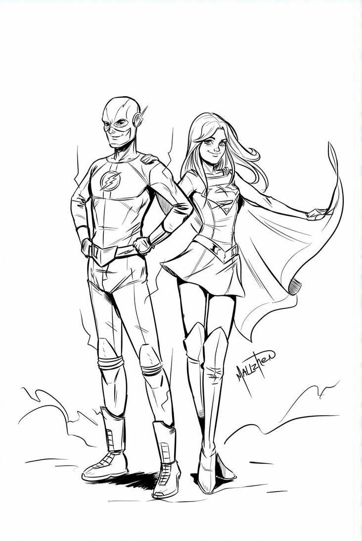 732x1092 Flash Meets Supergirl By Spiderlal