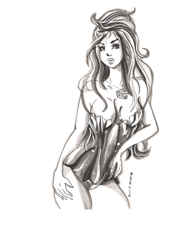 600x798 Wonder Girl And Super Girl Ink Wash Sketches