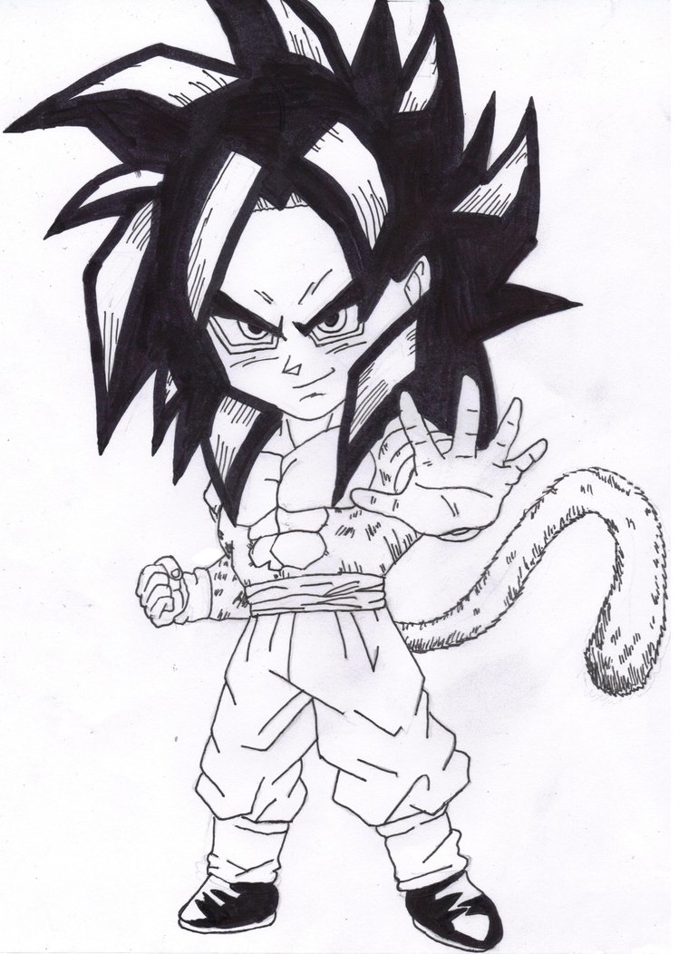 759x1052 Chibi Goku Super Saiyan 4 Line By Gogetarulez