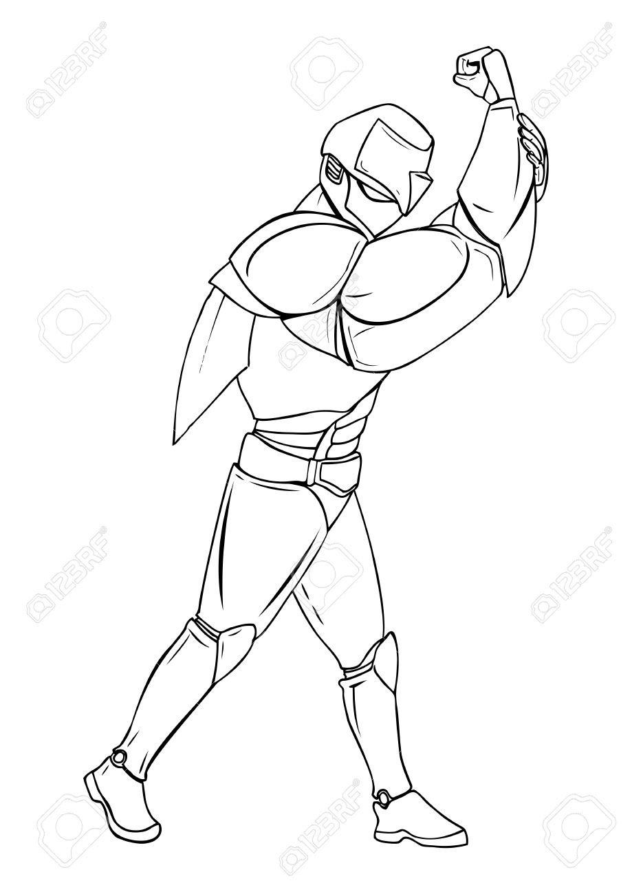 919x1300 Outline Illustration Of A Superhero In Robot Suit Royalty Free