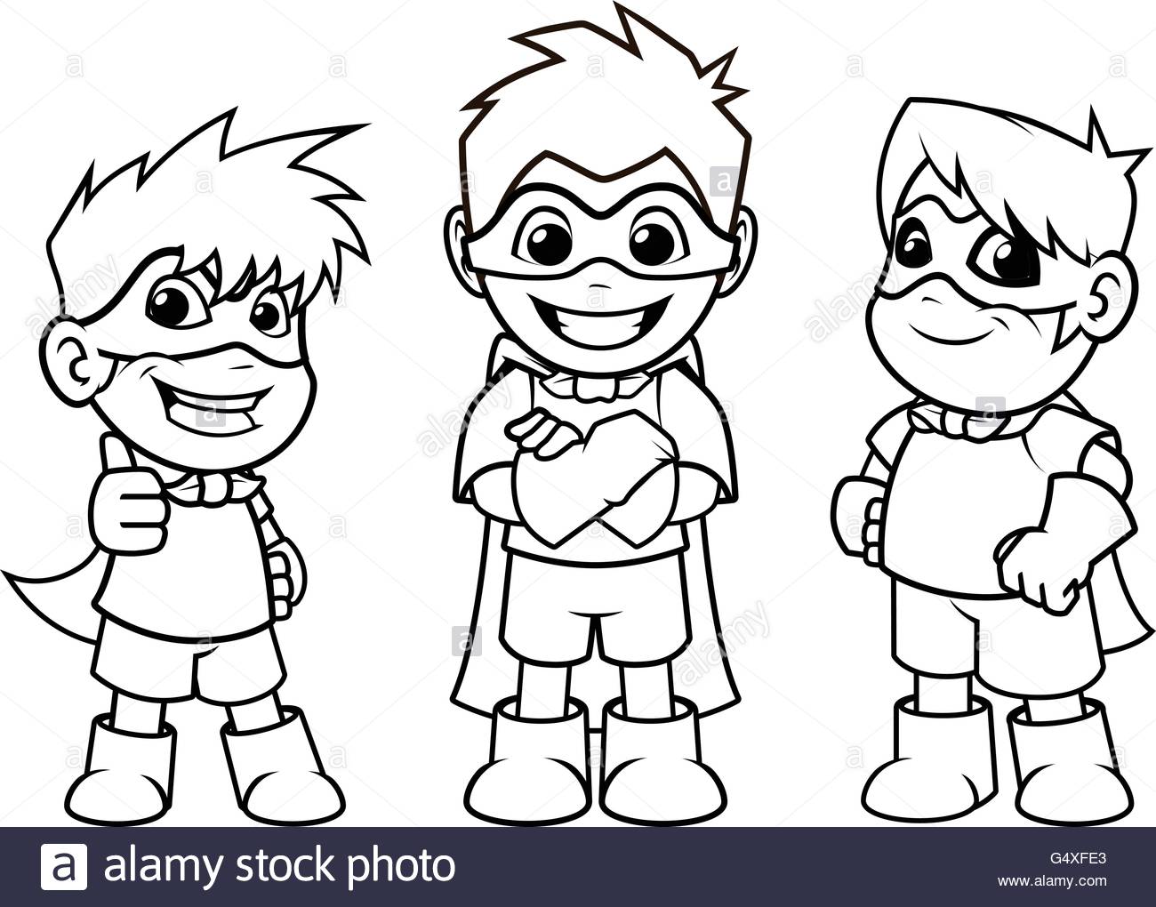 1300x1020 Kid Super Heroes Cartoon Character Outline Version Vector Stock