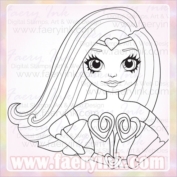 570x570 Superhero Girl Heroine Uncolored Digital Stamp Image Adult