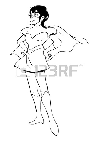 318x450 Outline Illustration Of A Woman Figure In Superhero Suit Royalty