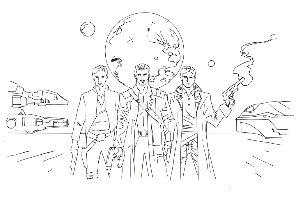 1024x741 Space Superheroes Drawing (Bw) By Electronicdave