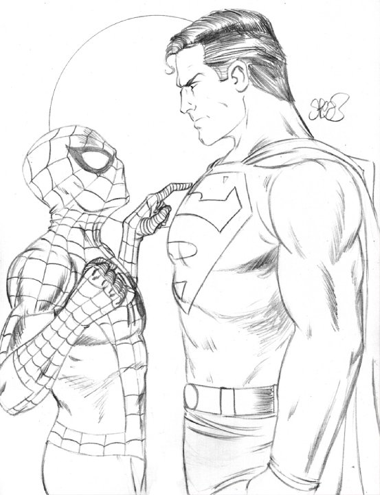 553x720 Drawn Superman Spiderman
