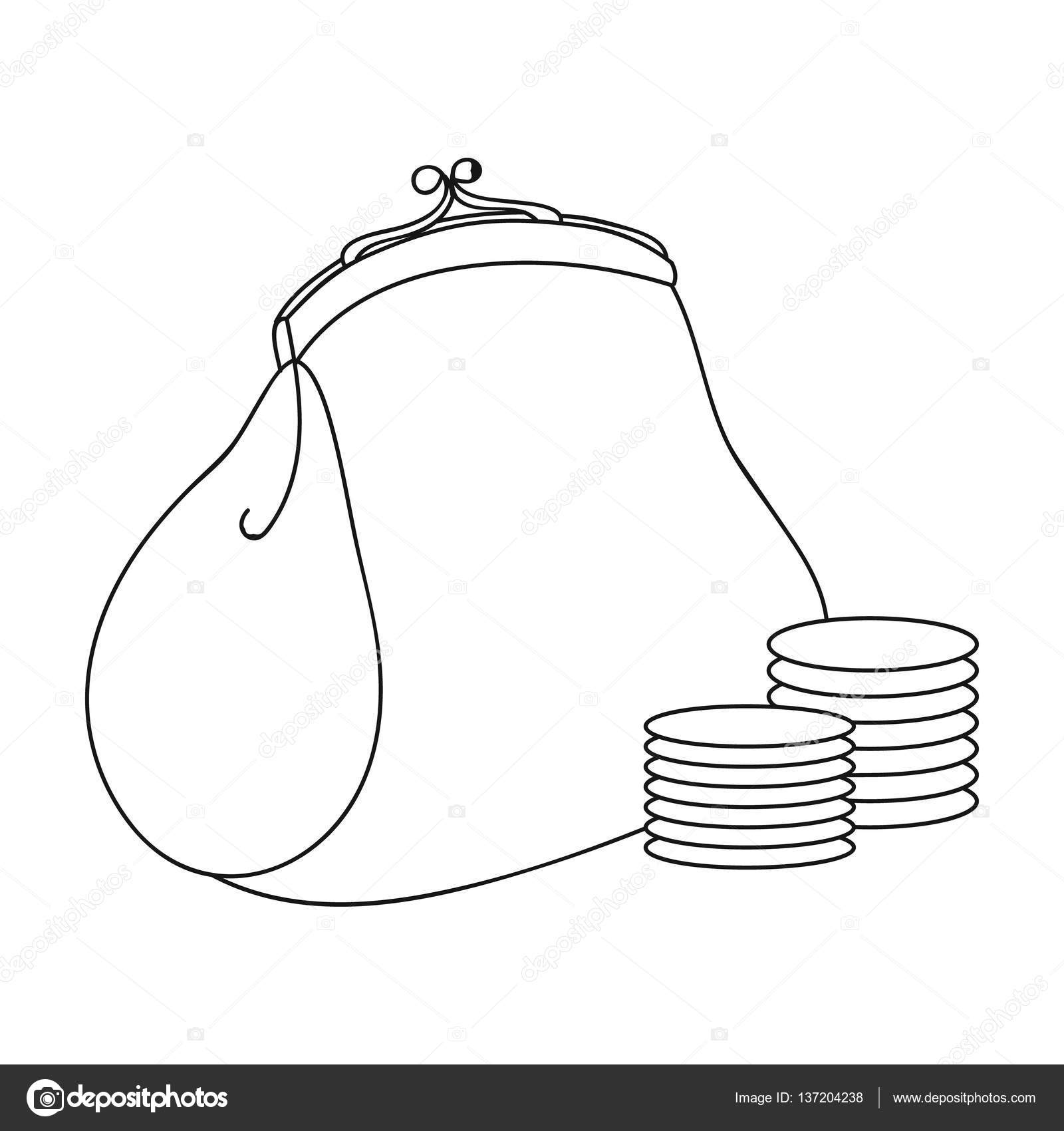1600x1700 Purse With Coins Icon In Outline Style Isolated On White