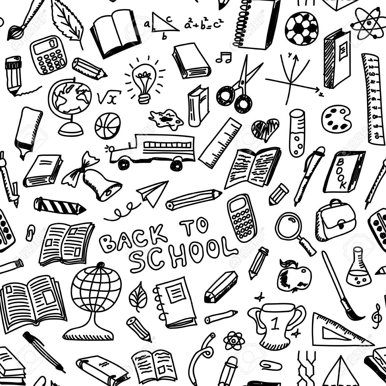 1300x1300 School Supplies Sketch Seamless Pattern In Doodle Style