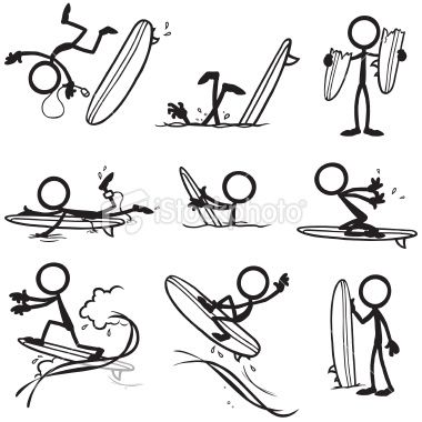 380x380 Stickfigures Surfing And Doing Different Actions. Vector Art
