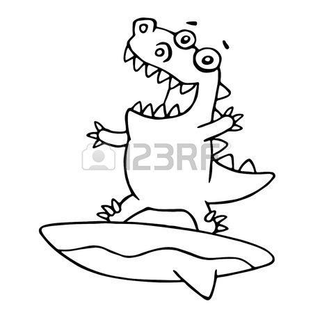 450x450 Cartoon Purple Dinosaur Surfer On Surfboard Caught A Wave Vector