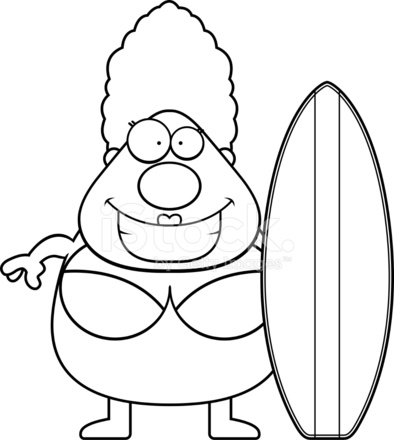 394x440 Cartoon Woman Surfboard Stock Vector