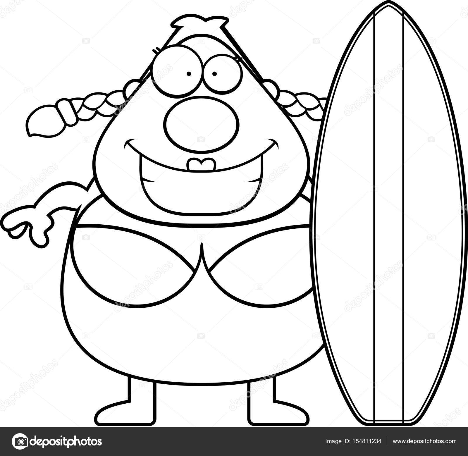 1600x1559 Cartoon Woman Surfboard Stock Vector Cthoman
