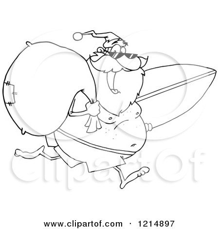 450x470 Cartoon Of An Outlined Happy Santa Running With A Sack