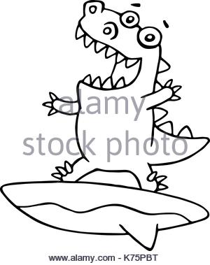 300x379 Cute Dragon Surfer On Surfboard Caught A Wave. Vector Illustration