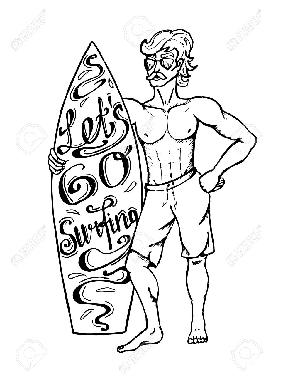 1040x1300 A Hand Drawn Illustration Of A Surfer With A Surfboard On