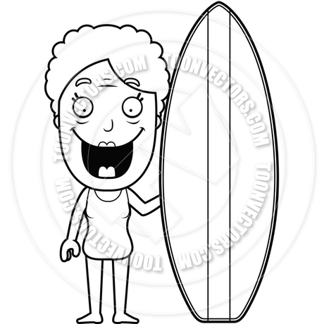 460x460 Woman Surfboard (Black And White Line Art) By Cory Thoman Toon