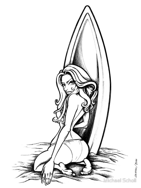 600x800 Surfer Girl Shirt Stickers By Michael Scholl Redbubble