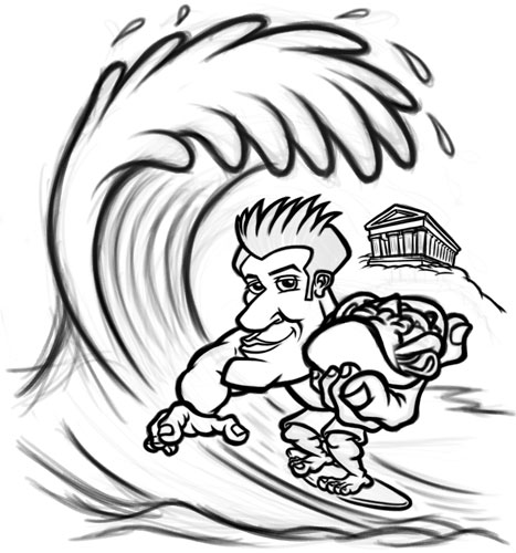 467x500 Cartoon Surfer Character Mascot Illustration