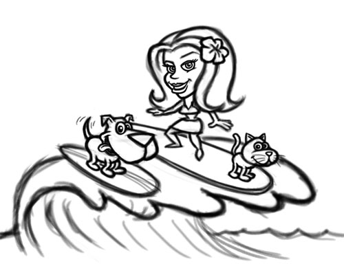 500x400 Surfer Girl Cartoon Character Logo
