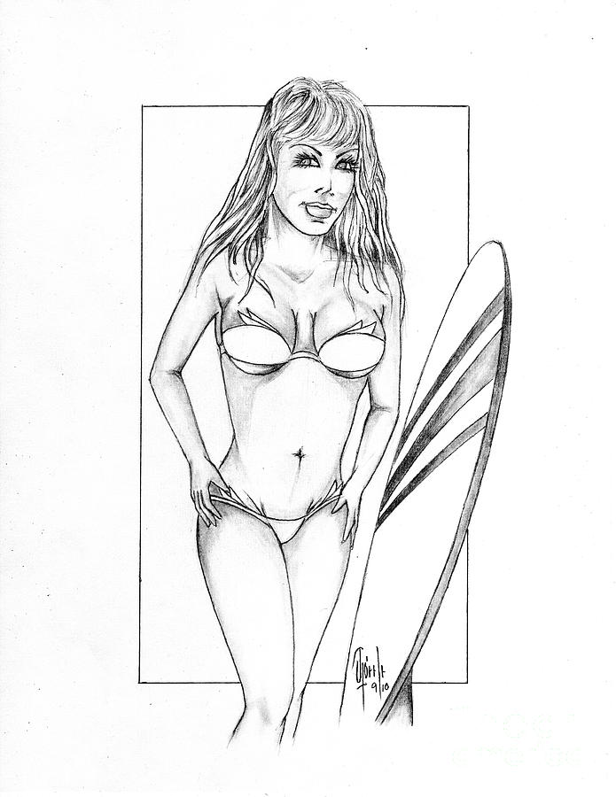 695x900 Surfer Girl Drawing By James Peele
