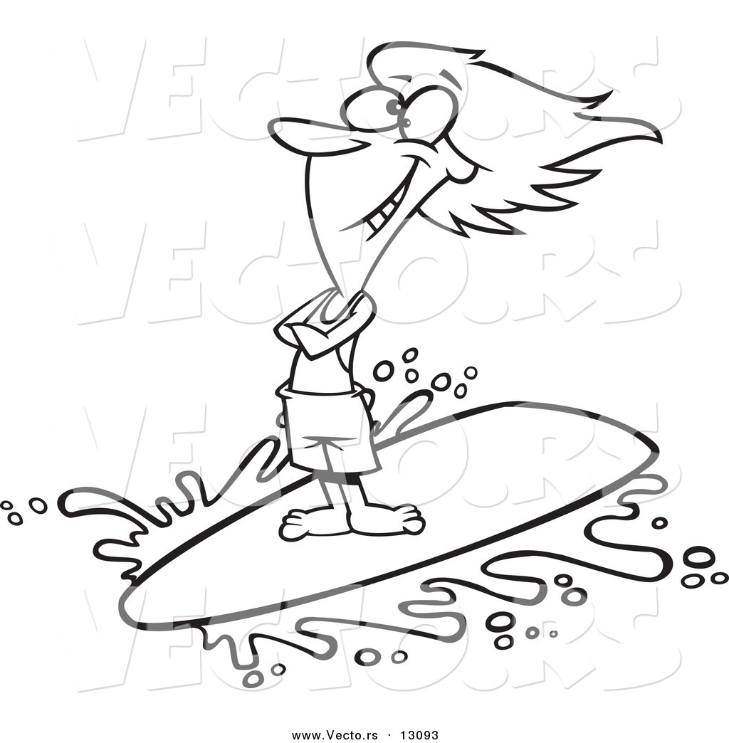 1024x1044 Vector Of A Cartoon Happy Surfer Girl Riding A Wave