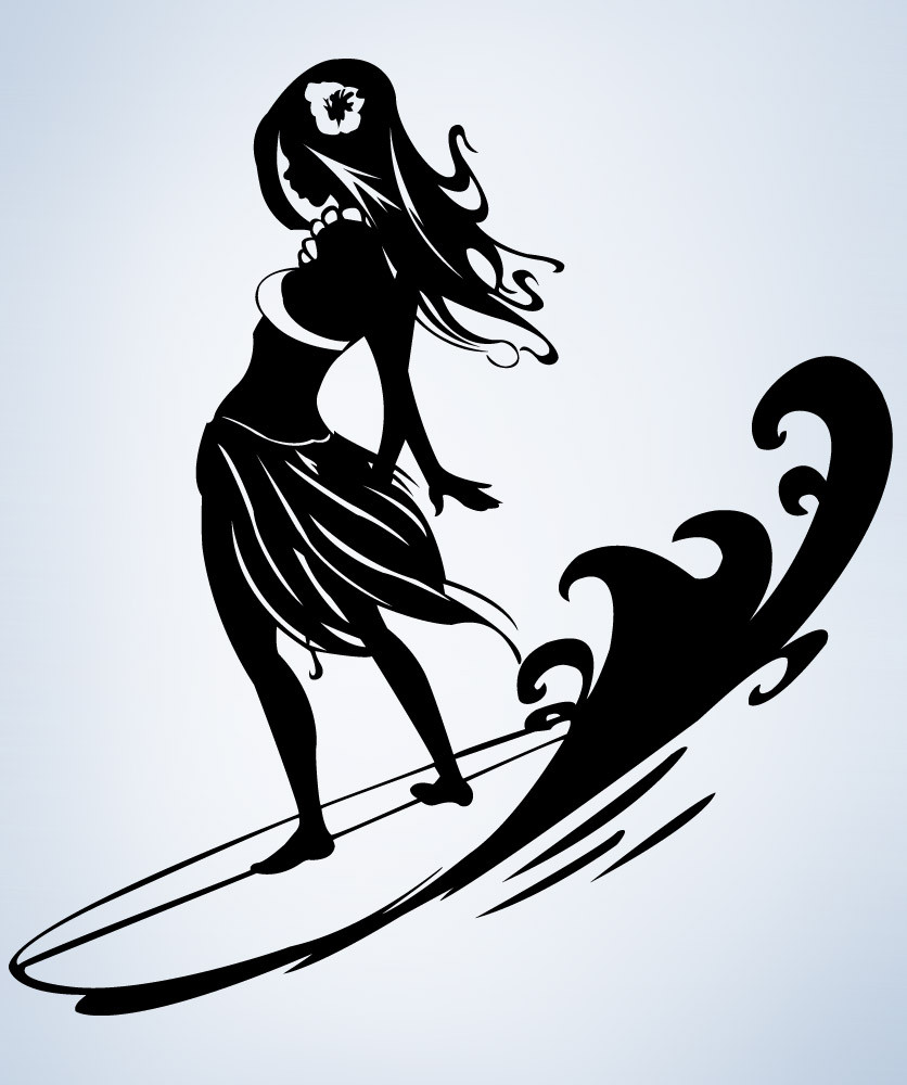 836x1000 Vinyl Wall Decal Sticker Surfer Hula Girl