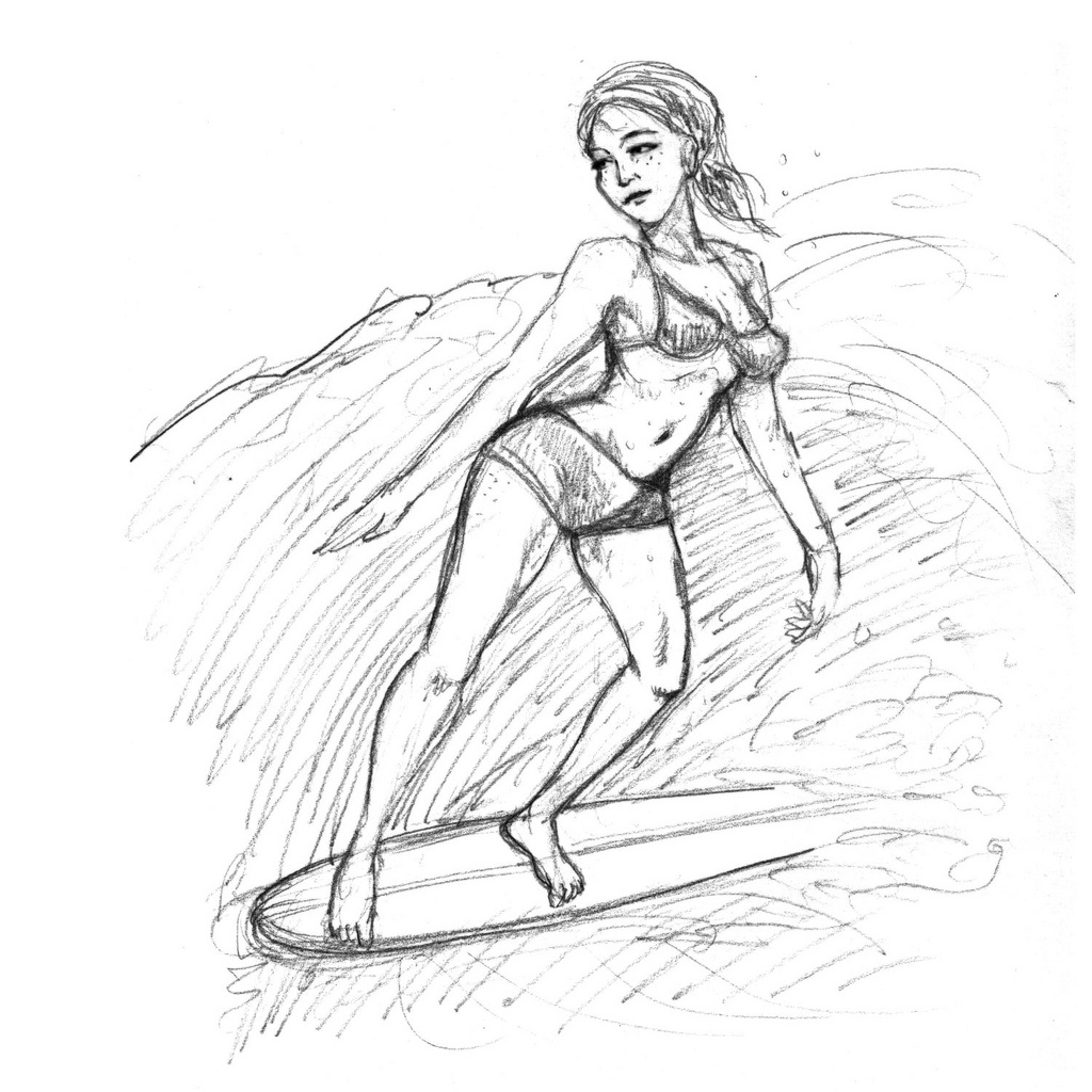 1024x1024 Surfergirl Sketch (For Future Pin Up) Mike Peterson