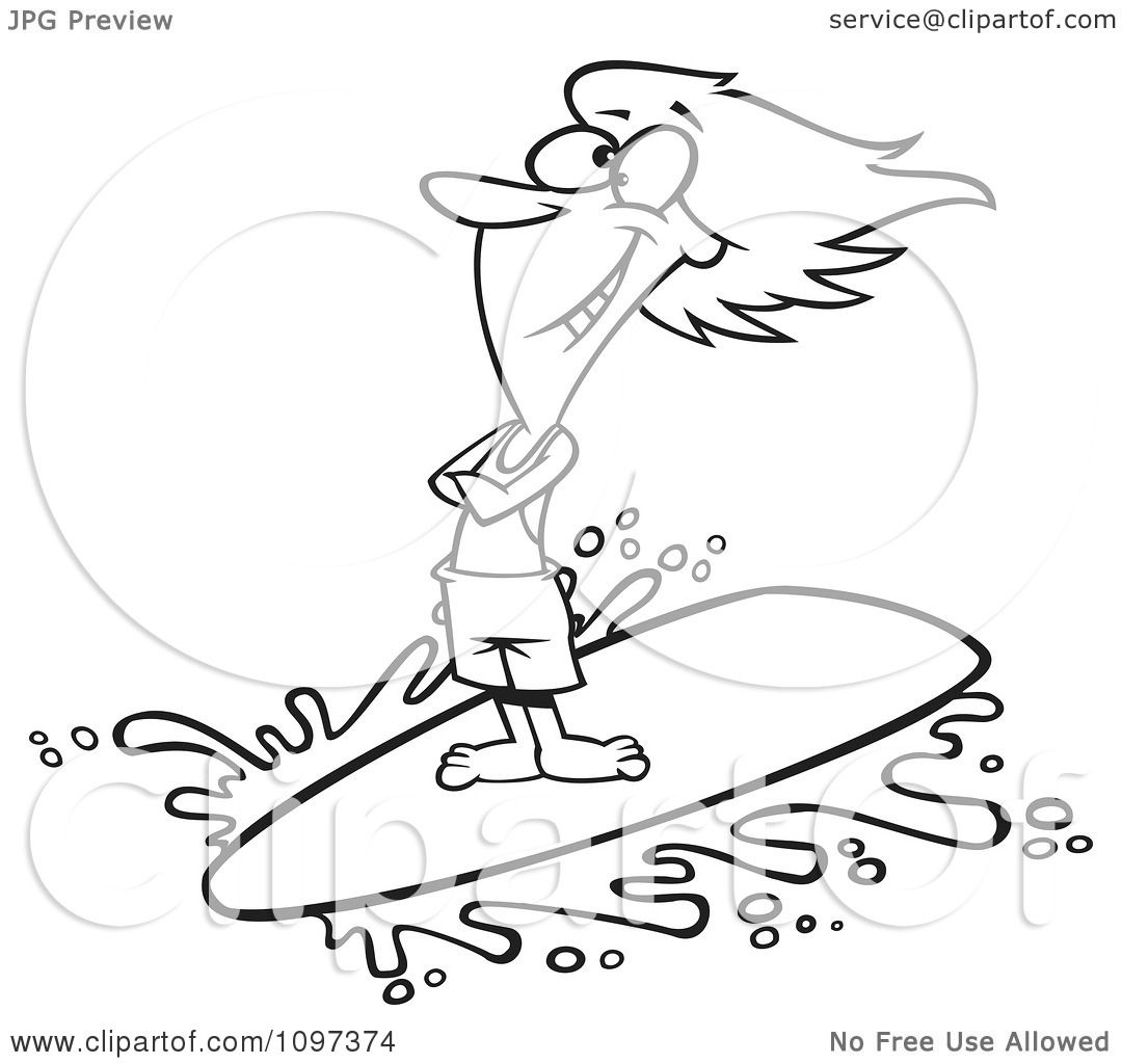 1080x1024 Clipart Outlined Happy Surfer Girl Riding A Wave