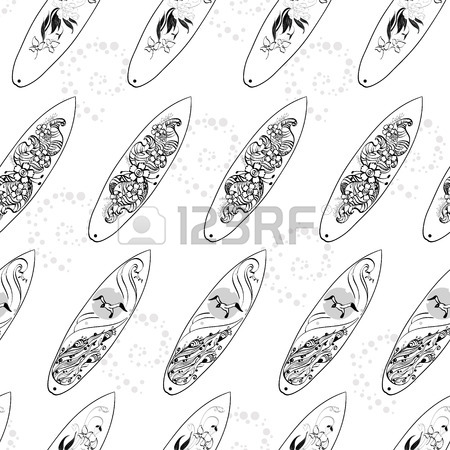450x450 Vector Black White Diagonal Surfboards Drawing Seamless Pattern