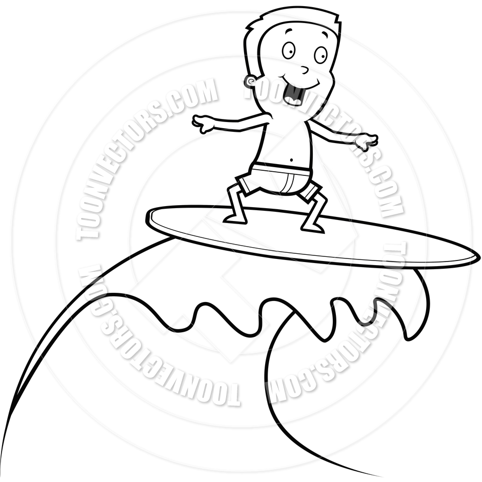 940x940 Boy Surfing (Black And White Line Art) By Cory Thoman Toon