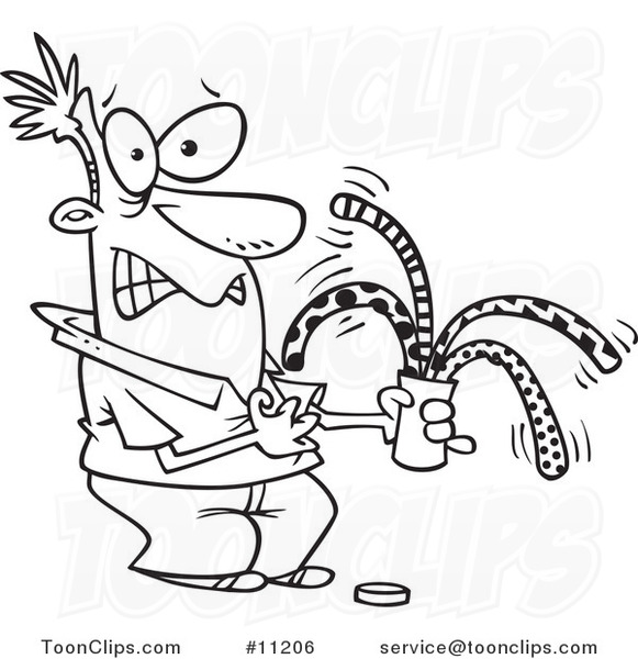 581x600 Cartoon Black And White Line Drawing Of A Guy Opening A Surprise