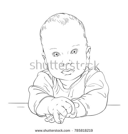 450x470 Sketch Of Baby Portrait With Surprised Face, Hand Drawn Vector