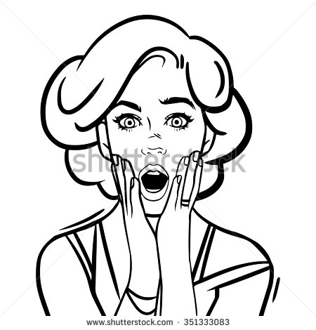 450x470 Vector Illustration. Pop Art Surprised Woman Face With Open Mouth