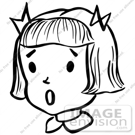 450x450 Clipart Of A Surprised Retro Girl In Black And White