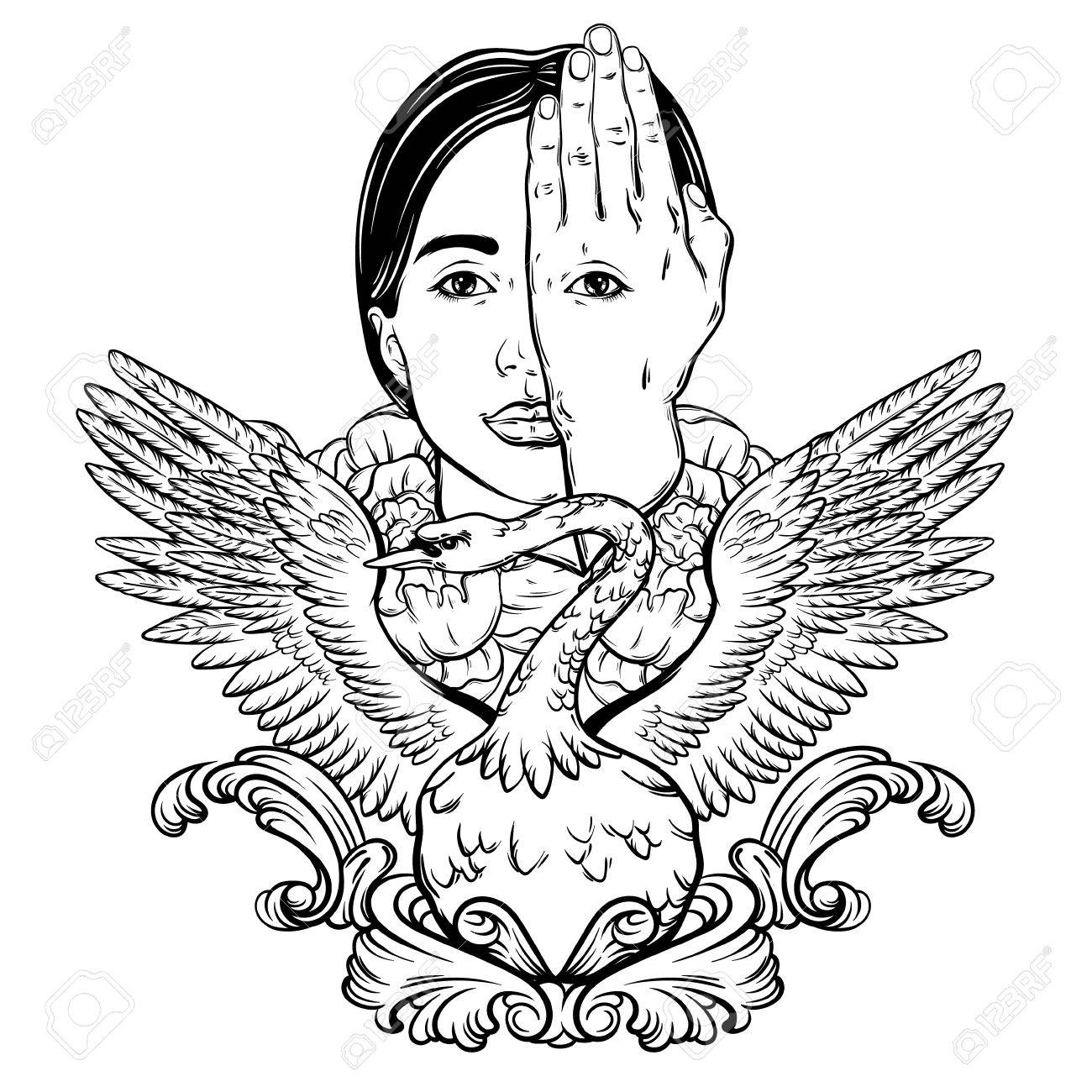 1300x1300 Vector Hand Drawn Illustration Of Woman Face With Eye On Her Hand