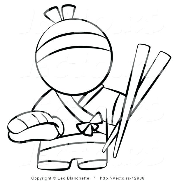 600x620 Japanese Art Coloring Pages Vector Of Chef With Chopsticks