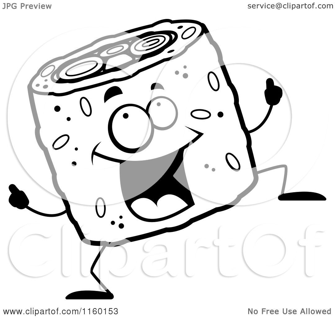 1080x1024 Cartoon Clipart Of A Black And White Happy Dancing Sushi Character