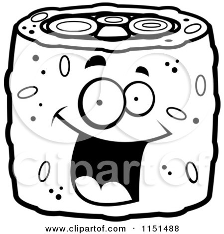 450x470 Cartoon Clipart Of A Black And White Friendly Waving Sushi Roll