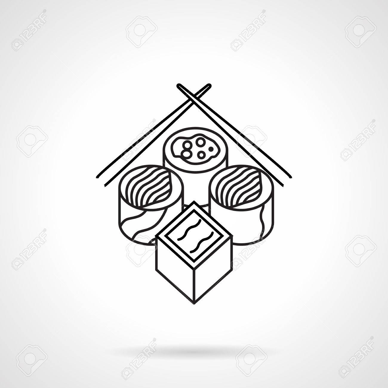 1300x1300 Flat Black Line Vector Icon For Sushi Set For Menu With Chopsticks