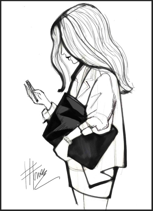 500x687 Drawing Of A Girl And Her Phone Digital Fashion Illustration