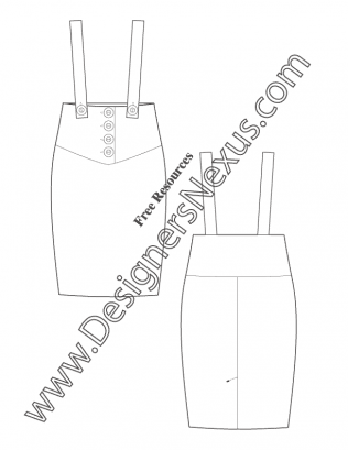 316x409 High Waist Pencil Skirt With Button Suspenders V45 Flat Fashion