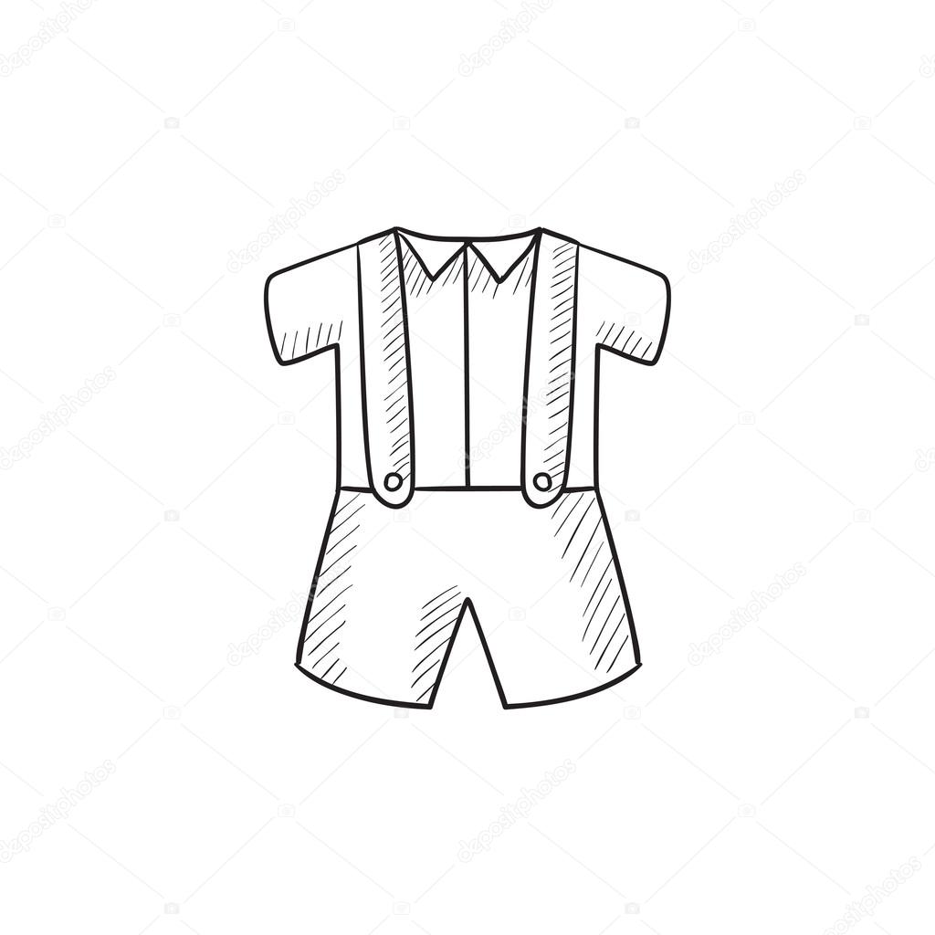 1024x1024 Baby Shirt And Shorts With Suspenders Sketch Icon. Stock Vector