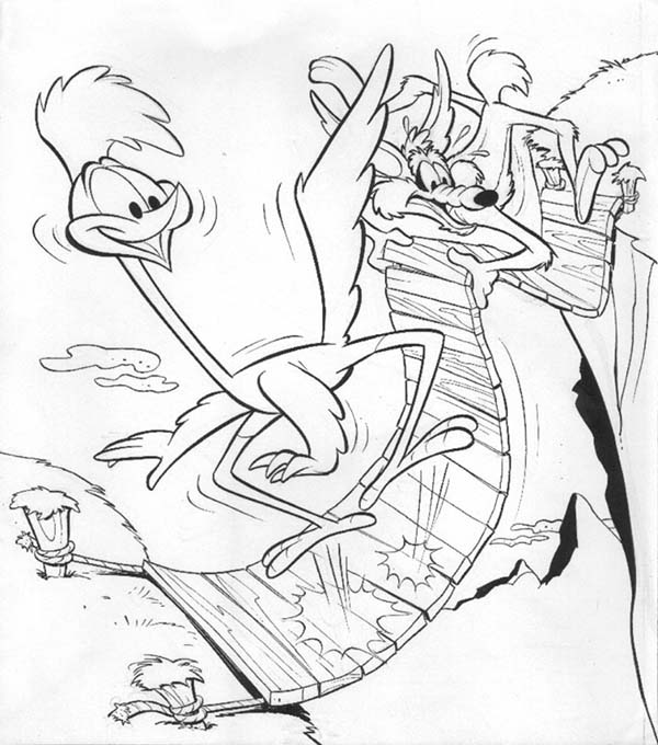 600x680 Roadrunner And Wile E Coyote Passing Through Suspension Bridge