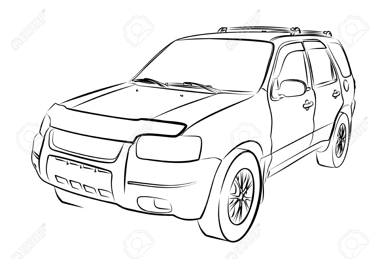 1300x888 Sketch Of Big Car. Royalty Free Cliparts, Vectors, And Stock