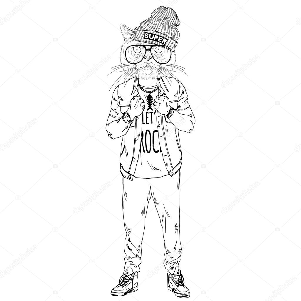 1024x1024 Cat Boy Dressed Up In Swag Style Stock Vector Olga.angelloz