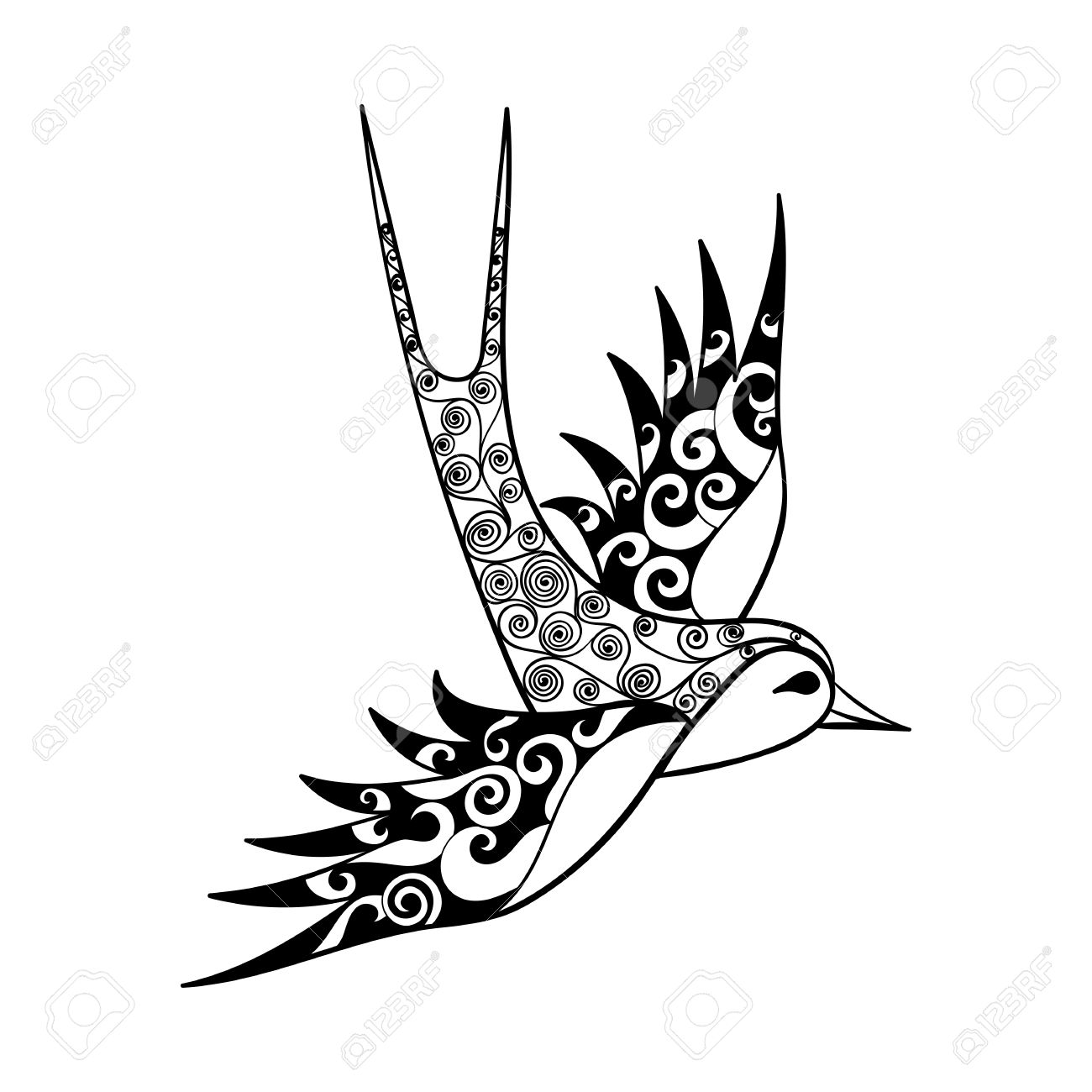 1300x1300 Hand Drawn Tribal Swallow, Bird Totem For Adult Coloring Page