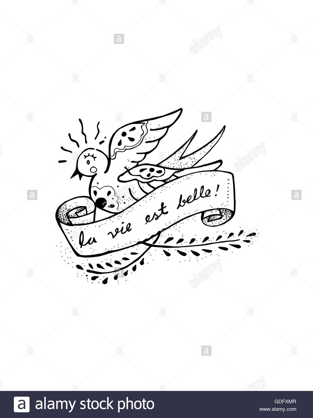 1039x1390 Hand Drawn Illustration Or Drawing Of A Swallow Bird With A Ribbon