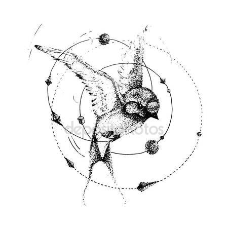 450x450 Hand Drawn Swift Or Swallow. Tattoo Theme. Vector Sketch