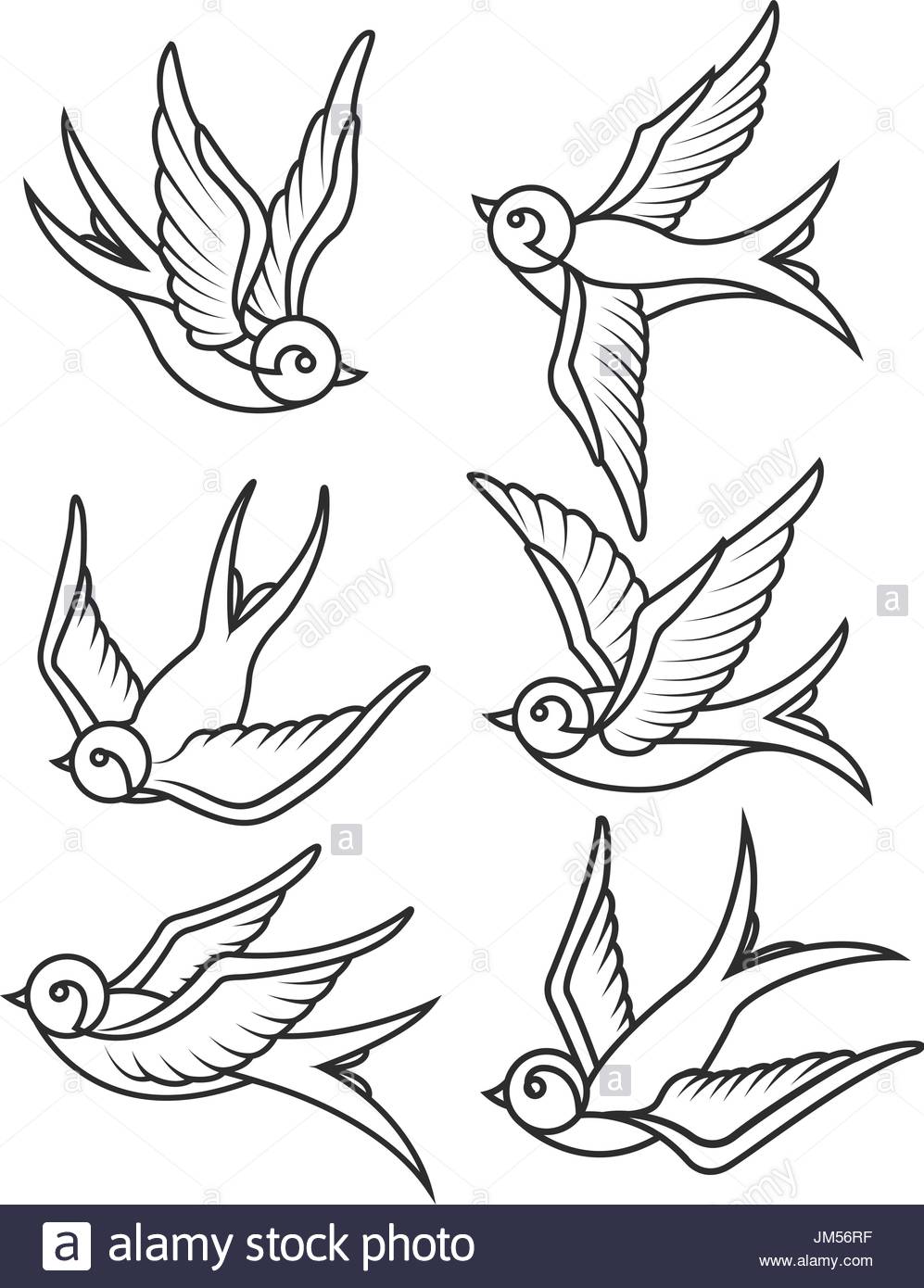 997x1390 Set Of Swallow Tattoo Templates Isolated On White Background. Bird