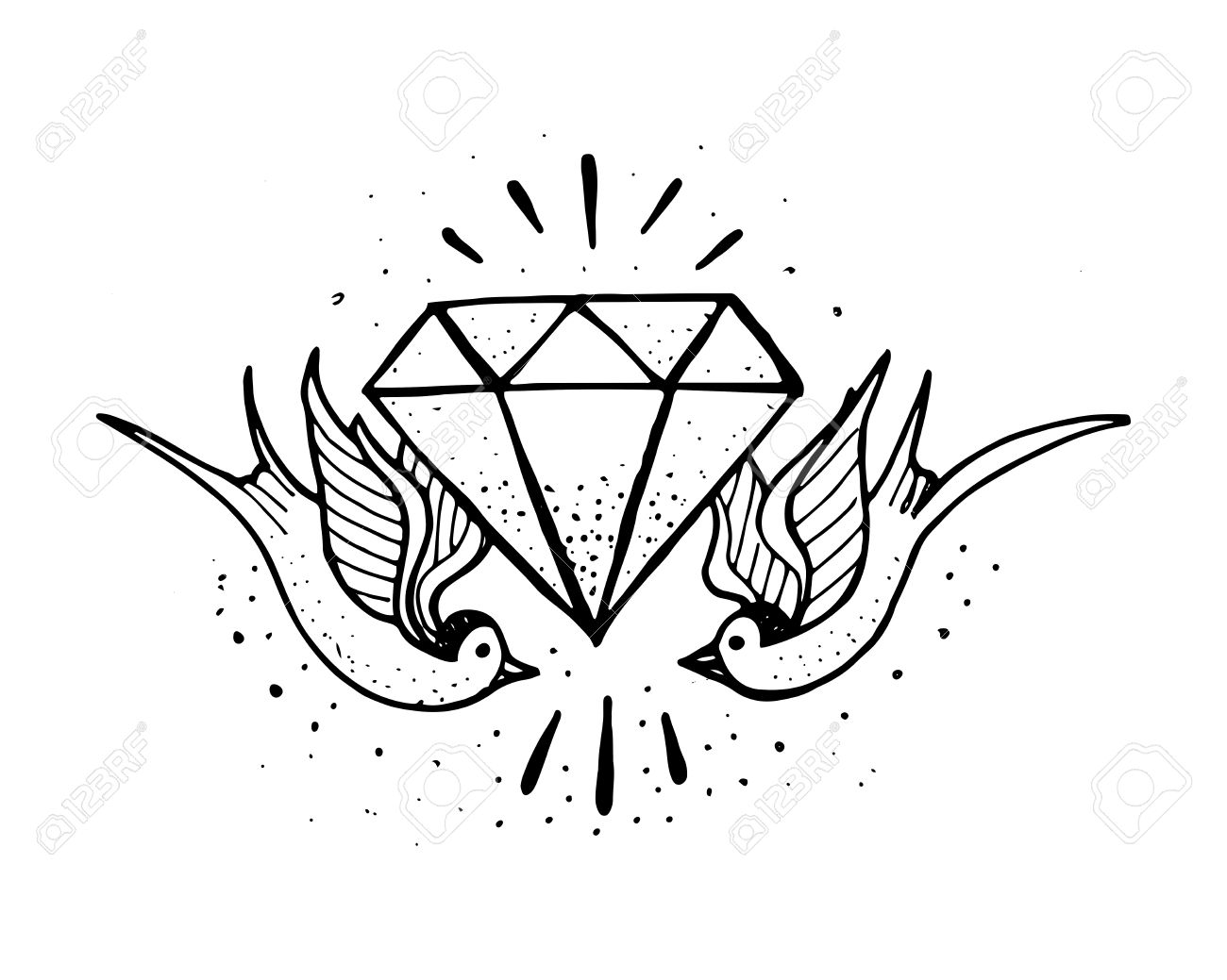 1300x1039 Hand Drawn Illustration Or Drawing Of A Pair Of Swallow Birds